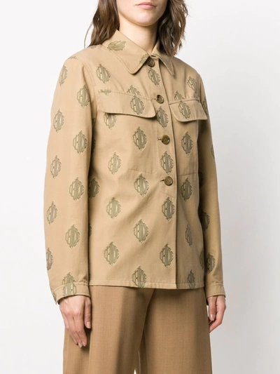 Shop Chloé Embroidered Multi-logo Shirt Jacket In Brown