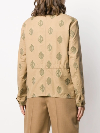 Shop Chloé Embroidered Multi-logo Shirt Jacket In Brown