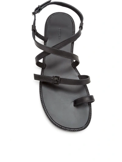 Shop Osklen Leather Flat Sandals In Black