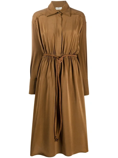 Shop Fendi Crêpe De Chine Shirt Dress In Brown