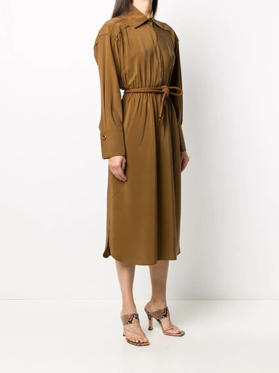 Shop Fendi Crêpe De Chine Shirt Dress In Brown