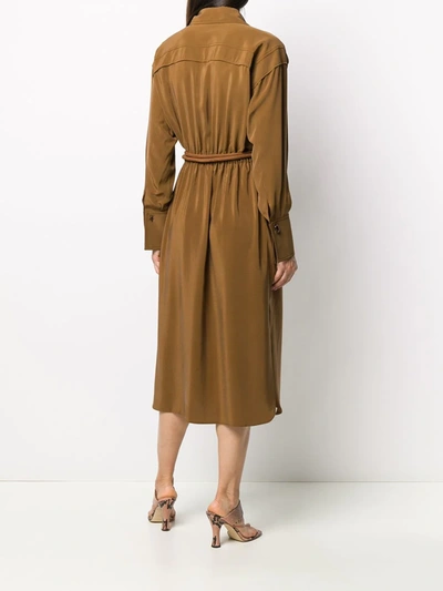 Shop Fendi Crêpe De Chine Shirt Dress In Brown