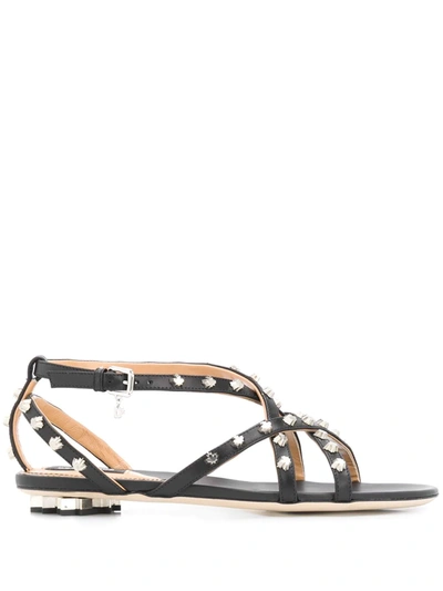 Shop Dsquared2 Maple Leaf Studded Flat Sandals In Black