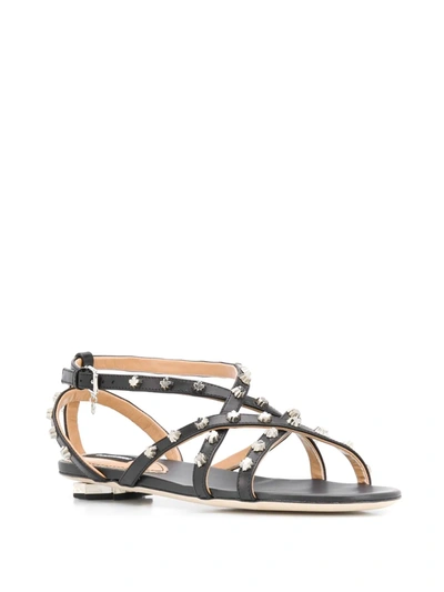 Shop Dsquared2 Maple Leaf Studded Flat Sandals In Black