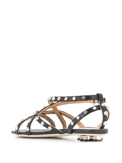 Shop Dsquared2 Maple Leaf Studded Flat Sandals In Black