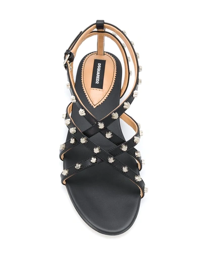 Shop Dsquared2 Maple Leaf Studded Flat Sandals In Black