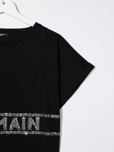 Shop Balmain Teen Logo-embellished T-shirt Dress In Black