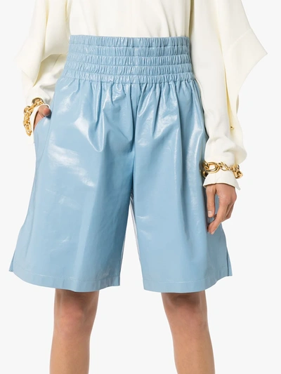 Shop Bottega Veneta Knee-length Shiny Leather Shorts In Blue