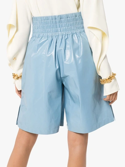 Shop Bottega Veneta Knee-length Shiny Leather Shorts In Blue