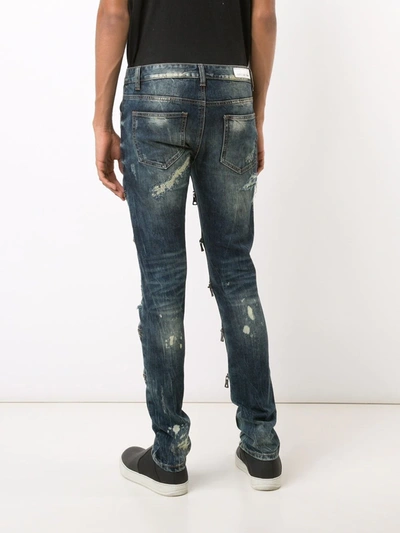 Shop God's Masterful Children Zipped Ripped Skinny Jeans In Blue