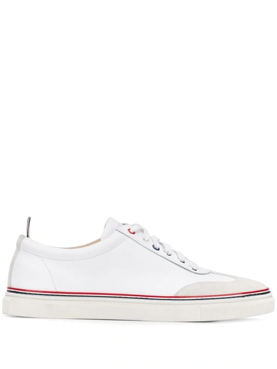 Shop Thom Browne Low-top Calfskin Sneakers In White