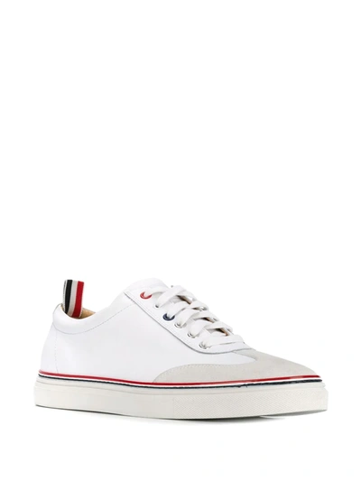 Shop Thom Browne Low-top Calfskin Sneakers In White