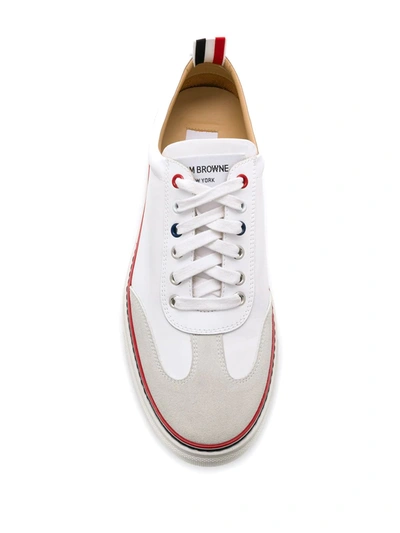 Shop Thom Browne Low-top Calfskin Sneakers In White