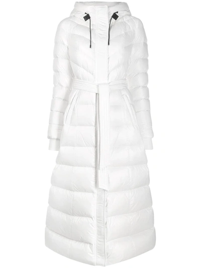 Shop Mackage Long Belted Puffer Jacket In White