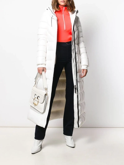 Shop Mackage Long Belted Puffer Jacket In White