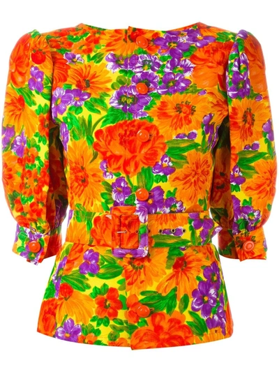 Pre-owned Givenchy 1980's Floral Print Belted Top In Multicolour