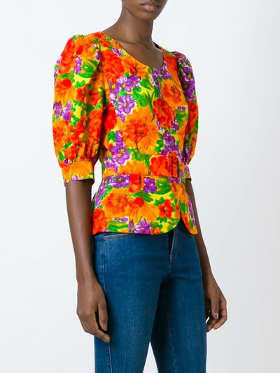 Pre-owned Givenchy 1980's Floral Print Belted Top In Multicolour