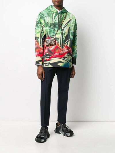 Shop Valentino Red Dragon Print Hoodie In Green