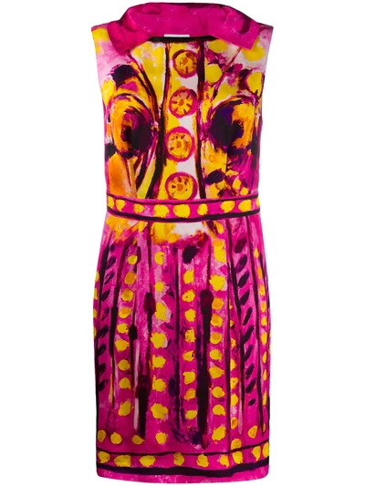 Shop Moschino Brushstroke Print Sleeveless Dress In Pink