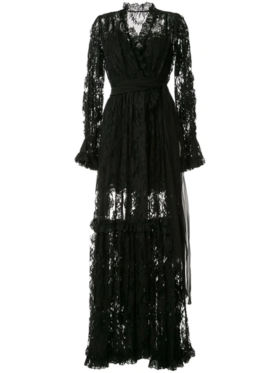 Shop Dolce & Gabbana Floral Lace Evening Gown In Black