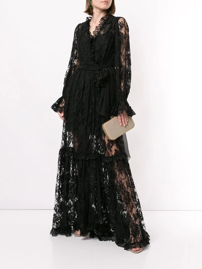 Shop Dolce & Gabbana Floral Lace Evening Gown In Black