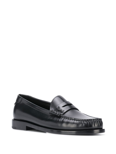 Shop Saint Laurent Monogram Leather Loafers In Black