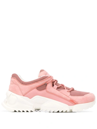 Ferragamo Skylar Patent Leather-trimmed Suede And Mesh Sneakers In Pink
