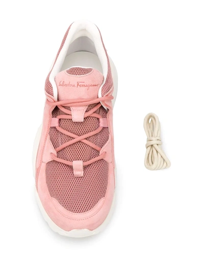 Ferragamo Skylar Patent Leather-trimmed Suede And Mesh Sneakers In Pink
