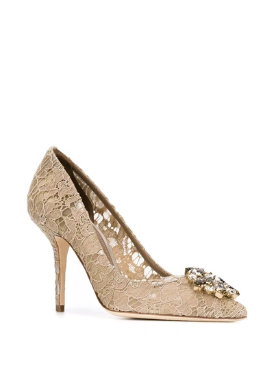Dolce & Gabbana Rainbow Lace 90mm Brooch-detail Pumps In Neutrals