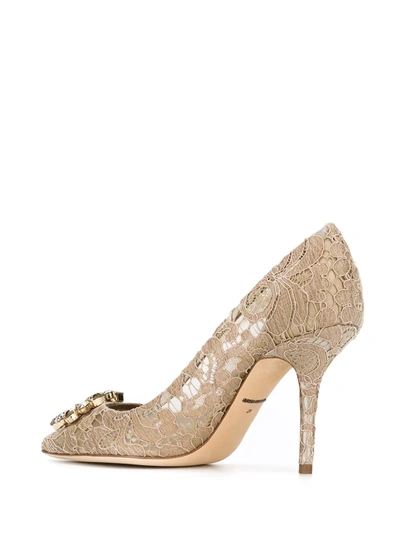 Shop Dolce & Gabbana Rainbow Lace 90mm Brooch-detail Pumps In Neutrals