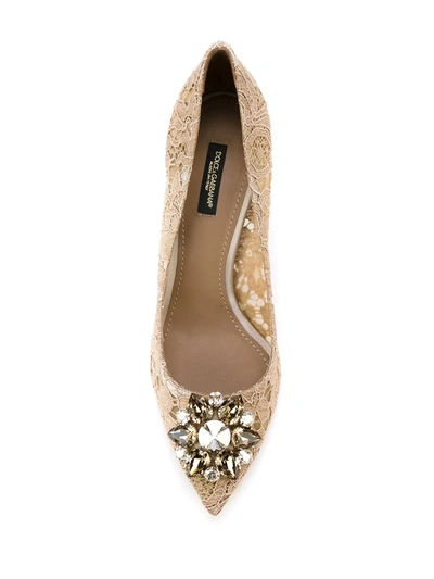 Dolce & Gabbana Rainbow Lace 90mm Brooch-detail Pumps In Neutrals