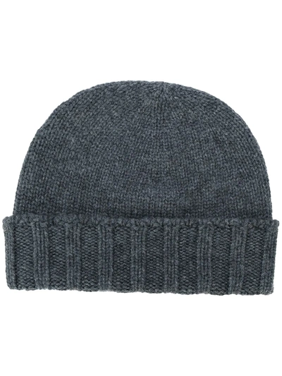 Drumohr Cuffia Rasa Cashmere Beanie In Green In Grey