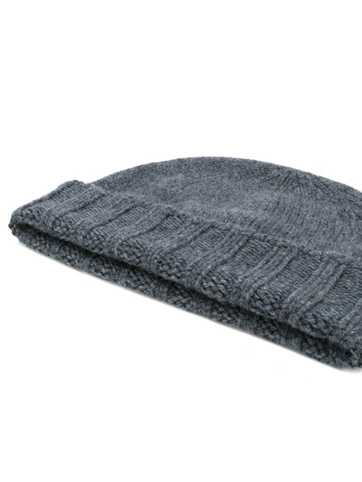 Drumohr Cuffia Rasa Cashmere Beanie In Green In Grey