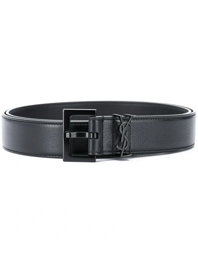 Shop Saint Laurent Monogram Buckle Belt In Black