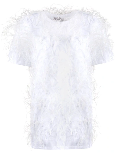 Shop Valentino Feather Embellished Short-sleeve T-shirt In White
