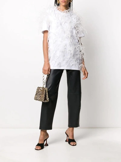 Shop Valentino Feather Embellished Short-sleeve T-shirt In White