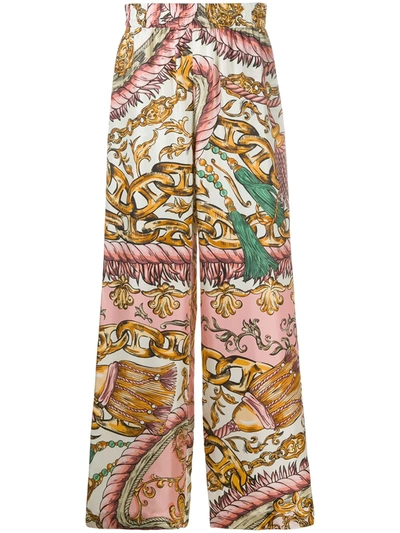 Shop Moschino Chain-print Silk Trousers In Neutrals