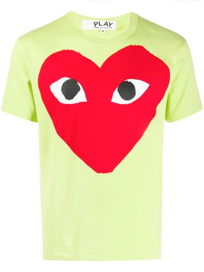 Shop Comme Des Garçons Play Heart Print Round Neck T-shirt In Green