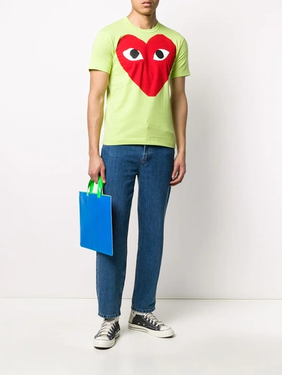 Shop Comme Des Garçons Play Heart Print Round Neck T-shirt In Green