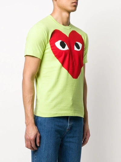 Shop Comme Des Garçons Play Heart Print Round Neck T-shirt In Green