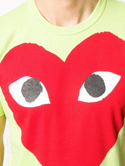 Shop Comme Des Garçons Play Heart Print Round Neck T-shirt In Green