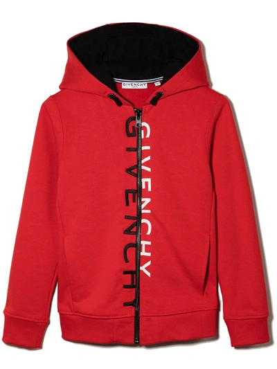 Shop Givenchy Split Logo Zipped Hoodie In Red