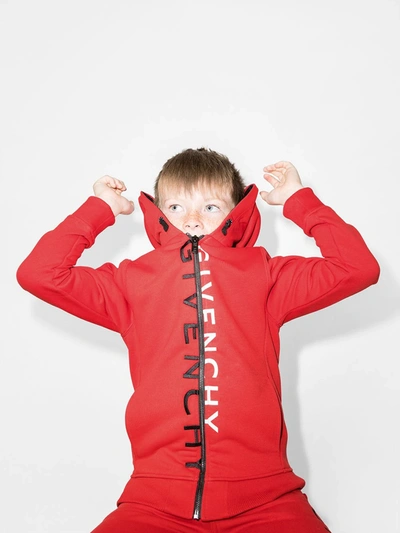 Shop Givenchy Split Logo Zipped Hoodie In Red