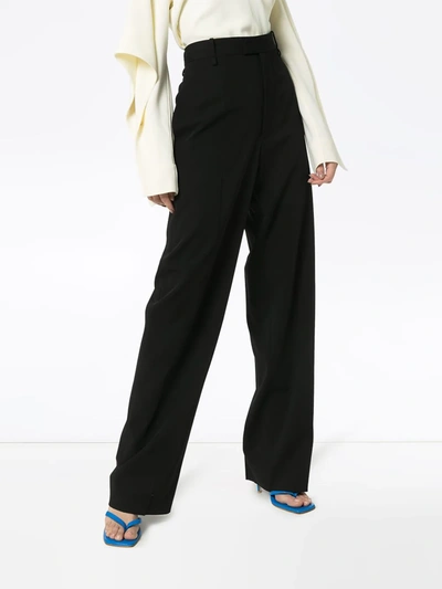 Shop Bottega Veneta Wide-leg High-rise Trousers In Black