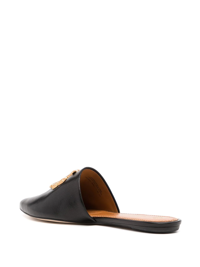 Tory Burch Eleanor Leather Medallion Flat Mules In Black | ModeSens
