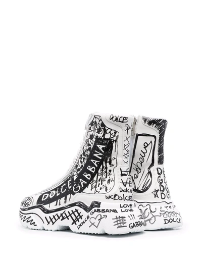 Shop Dolce & Gabbana Daymaster Graffiti-print Mid-top Sneakers In Weiss