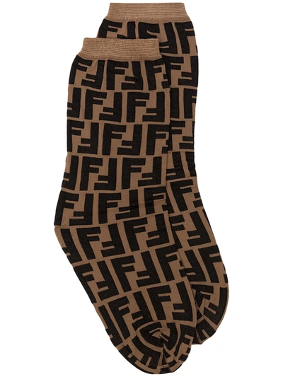 Shop Fendi Ff Motif Print Socks In Brown