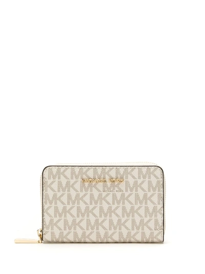 Shop Michael Michael Kors Small Monogram Zipped Wallet In Neutrals