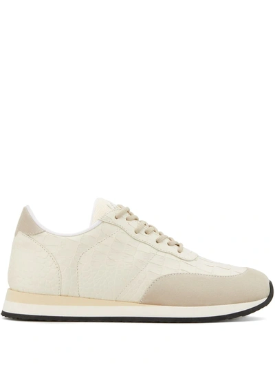Shop Giuseppe Zanotti Low Top Embossed Croc-effect Sneakers In White