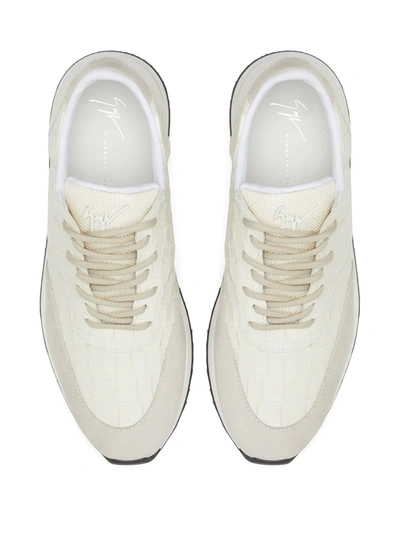 Shop Giuseppe Zanotti Low Top Embossed Croc-effect Sneakers In White